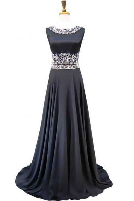A-line Bling Bling Beaded Crystals Floor Length Black Prom Dress,pl1435