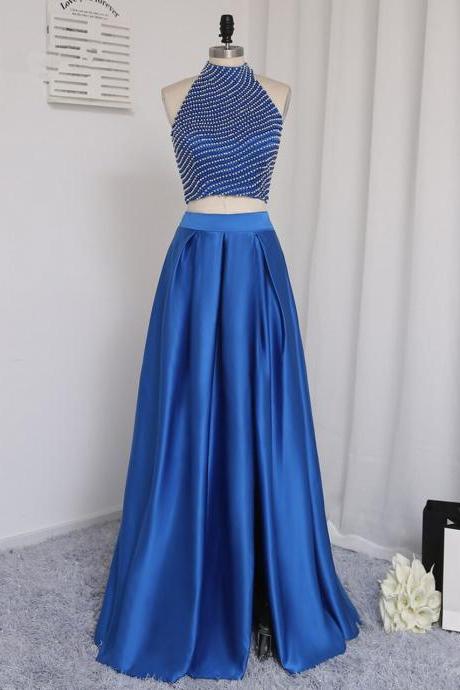 Floor Length Pearl Two Pieces Prom Gown Evening Dresses Evening Gown,pl1478