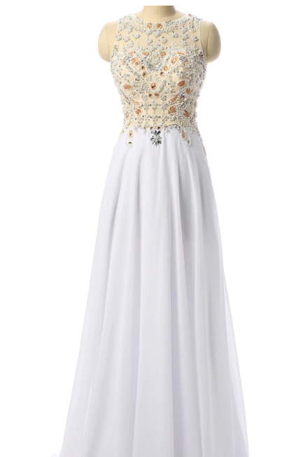 White Beading Prom Dresses Beaded Prom Dress Formal Party Dress Evening Gowns,pl1483
