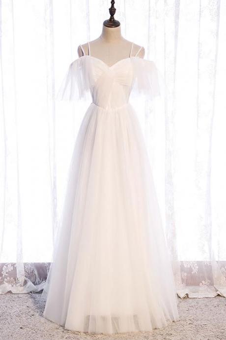 White Sweetheart Tulle Long Prom Dress White Bridesmaid Dress,pl1512
