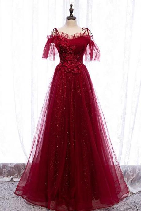 Burgundy Sweetheart Tulle Lace Long Prom Dress Burgundy Formal Dress,pl1520