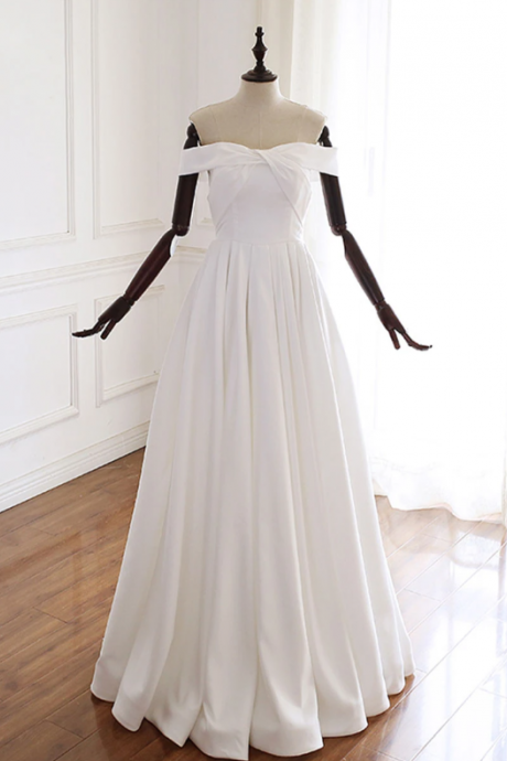 Simple white off shoulder long prom dress white evening dress,PL1531