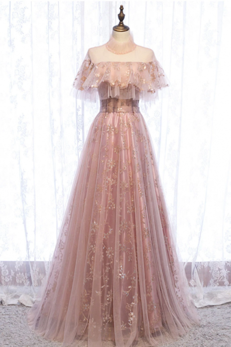 Pink Tulle Lace Long Prom Dress Pink Tulle Formal Dress,pl1539