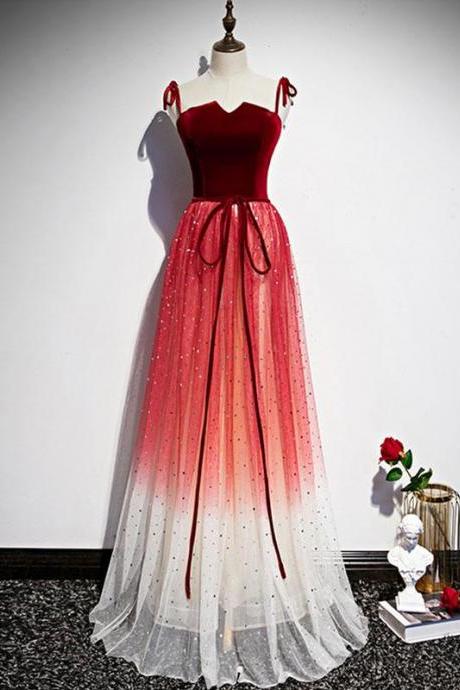 Burgundy sweetheart tulle long prom dress tulle formal dress,PL1557