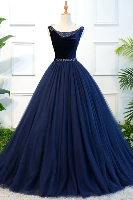 Blue Tulle Long Prom Dress, Blue Tulle Evening Dress,pl1577