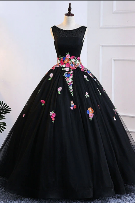Black Tulle Long Prom Gown, Black Evening Dress,pl1579