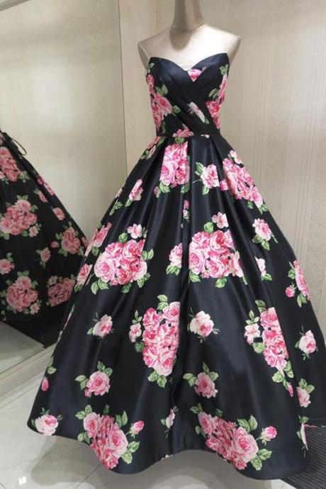 Stylish floral pattern A line long prom dress, evening dressess,PL1609
