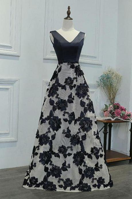 Stylish Black A-line V Neck Long Prom Dress, Black Evening Dress,pl1611