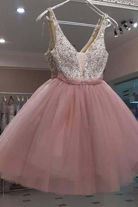 Blush Pink Tulle and Sequined Top Dress,PL1672