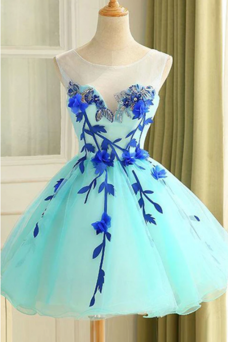 Charming Appliques Mint Homecoming Dresses Mini Length Cute Gowns Prom Hoco Dress .pl1688