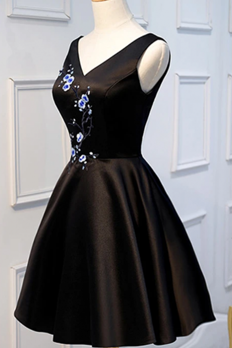 Fashion V Neck Off The Shoulder Sleeveless Black Homecoming Dresses Short Prom Dress ,pl1693