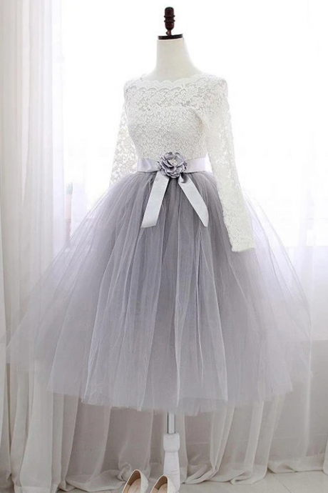 Ivory Lace Long Sleeves Short Ball Gown Prom Dresses Homecoming Dress For Graduation,pl1697