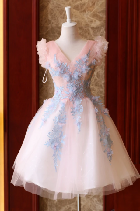 Pink Beautiful Homecoming Dress Lace Party Homecoming Dress ,pl1711