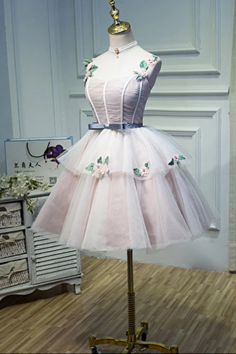 Pink Homecoming Dress Straps Short/mini Appliques Homecoming Dress/short Dress,pl1727