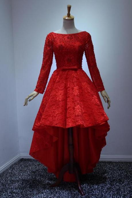 Red Homecoming Dress,high Low Homecoming Dress,long Sleeves Homecoming Dress,pl1746