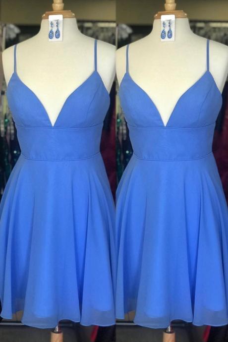 Simple Blue Chiffon Short Homecoming Dress,pl1753