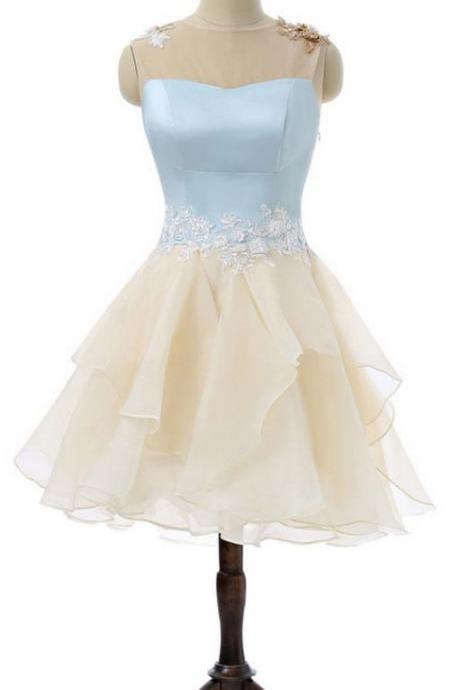 Short Homecoming Dress, Tulle Beading Homecoming Dress, Applique Junior School Dress, Sleeveless Homecoming Dress,pl1763