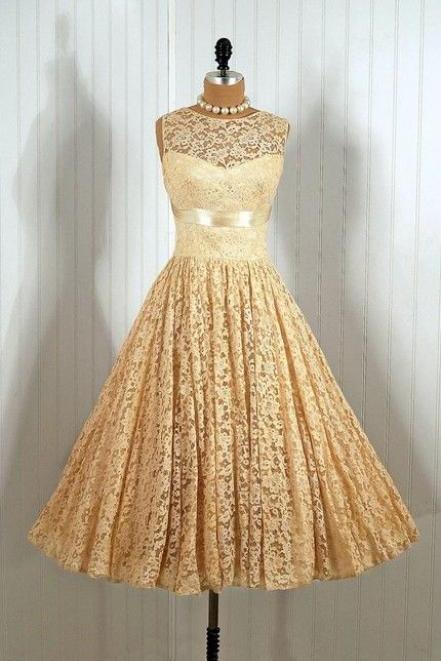 Vintage Homecoming Dress, Yellow Prom Dress, Mini Short Homecoming Dress, Lace Homecoming Gown,pl1782