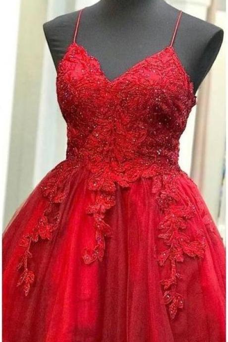 Strappy Short Homecoming Dresses Lace Applique Red,pl1789