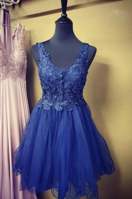 Blue Lace Short A Line Evening Dress Homecoming Dress,pl1797