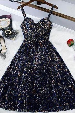 Glitter Spaghetti Straps Back Open Short Dresses Tight Tea Length Homecoming Dress For Teens ,pl1805
