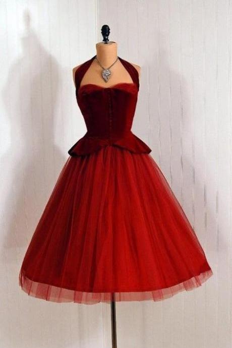 Vintage Halter Neckline Short Homecoming Dress ,pl1808