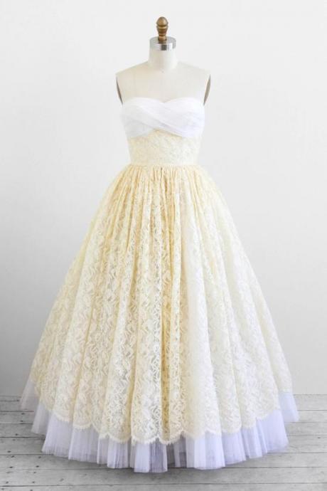 Vintage Inspired Strapless Tulle Lace Formal Evening Dress,pl1840