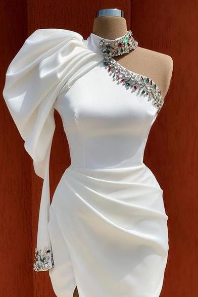 Unique White Long Short Homecoming Dress,pl1851