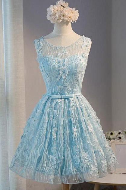 Blue Short Lace Sweet Sixteen Homecoming Dress ,pl1852