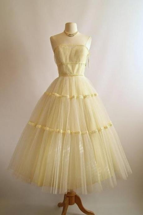 Vintage Yellow Dress Homecoming Dress ,pl1855