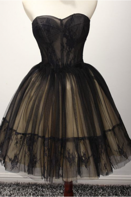 Cute Tulle Short Black Ball Gown Sweetheart Dresses Homecoming Gown,pl1862