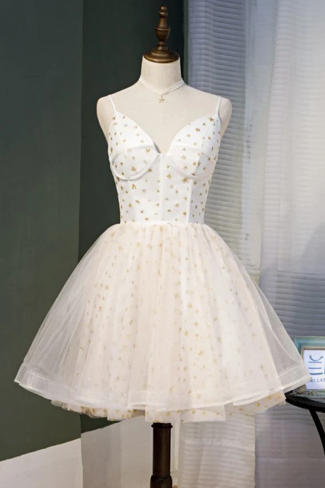 Cute Ivory Straps Sweetheart Lace-up Party Dress Homecoming Dresses A Line Short Dress,pl1869