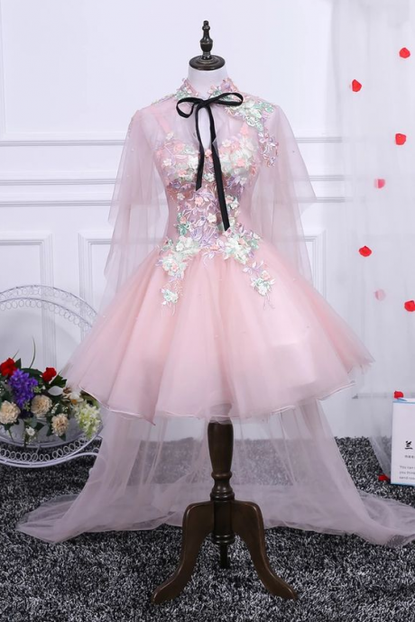 Cute Pink A Line Tulle Off The Shoulder Homecoming Dresses With Flowers ,pl1878