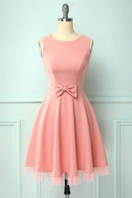 Blush A-line Splice Tulle Swing Homecoming Dress With Pockets & Bow ,pl1880