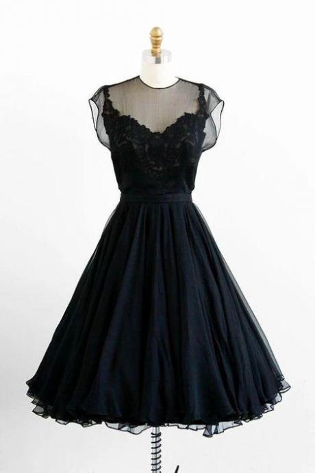 Black Chiffon And Floral Lace Cocktail Homecoming Dress,pl1881
