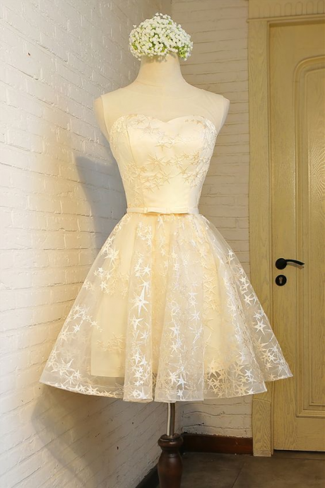 Champagne Short Party Dress, Homecoming Dress, Fashion Girl Dress ,pl1889