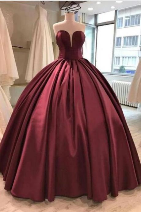 Burgundy Satin Sweetheart Prom Dresses Ball Gowns ,pl1920