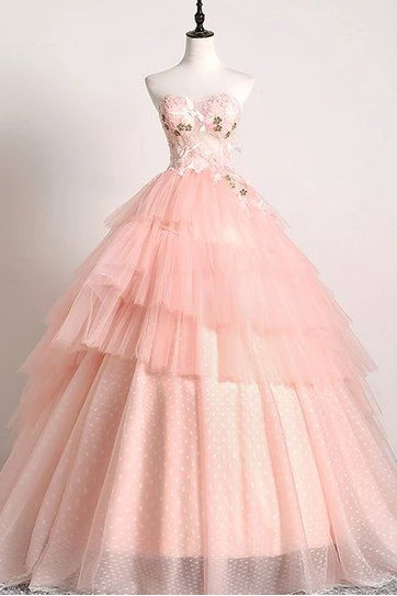 Sweetheart Pink Tulle 3d Lace Multi-layered Ball Gown, Formal Prom Dress,pl1926
