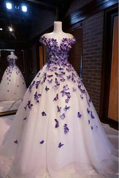 Purple Butterfly Appliques Ball Quinceanera Dress Birthday Party Sweet 16 Gown,pl1954