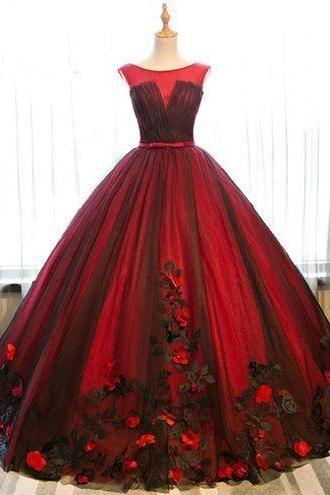 Modest Wine Red Formal Appliques Quinceanera Dresses Lace-up Ball Gowns Prom Dresses,pl1982