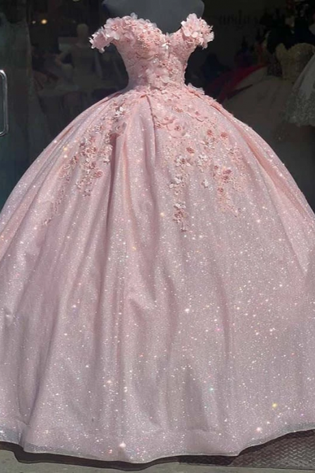 Pink Glitter Sweetheart Prom Dress Ball Gown,pl2014