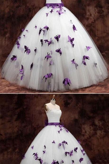 Strapless Butterfly Ball Gown Wedding Dress,pl2022