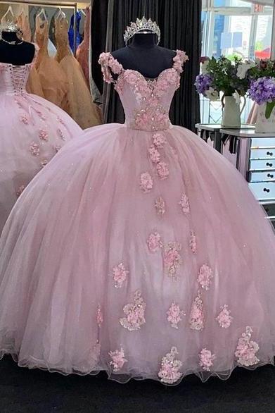 Elegant Prom Dresses Ball Gown Tulle Floor Length Lace Embroidery ,pl2097