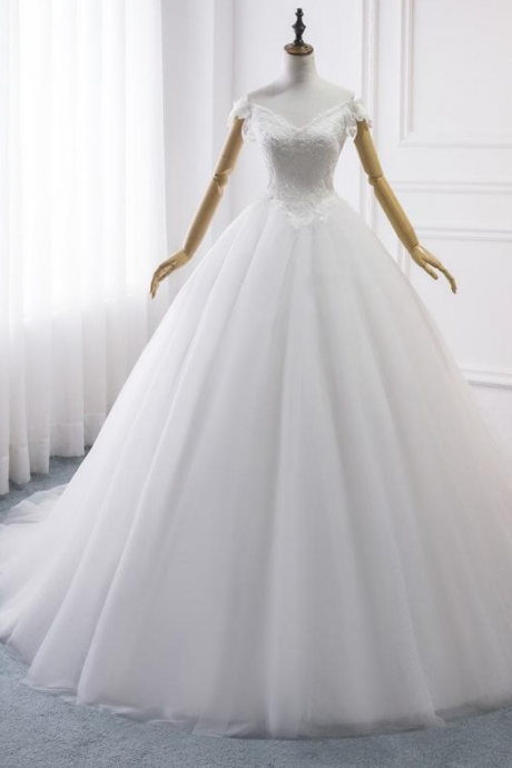 Wedding Dress White, Wedding Dress Plus size, Wedding Gown Lace,Vintage Wedding Dress,Wedding Dress Off Shoulder,Wedding Dress V-neck Tulle,PL2123