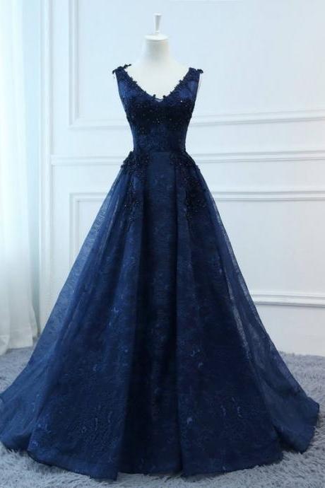 Prom Dresses Long Navy Blue Evening Dresses Foral Tulle Dress Women Formal Party Gown Fashionable Bride Gown Quality Made Corset Back,pl2135