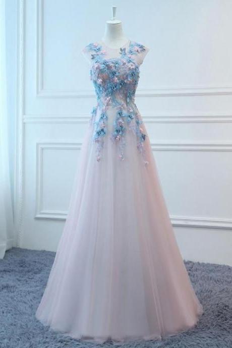2021 Prom Dresses Long Pink&blue Butterfly Evening Dress Floral Tulle Dress Women Formal Party Gown Fashionable Bride Gown Corset