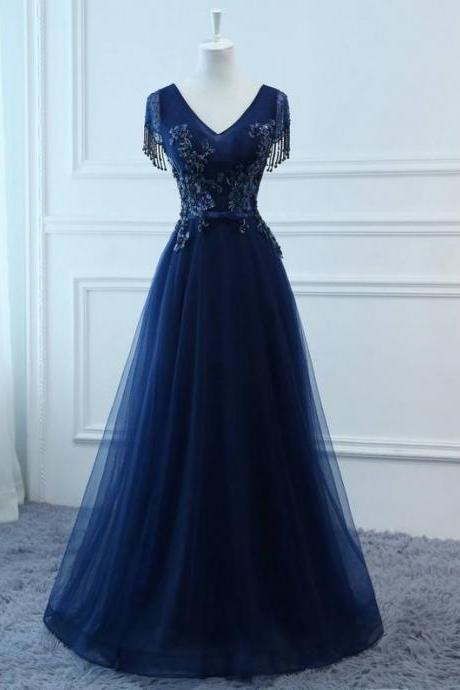 2021 Prom Dresses Long Navy Blue Evening Dresses Foral Tulle Dress Women Formal Party Gown Fashionable Bride Gown Corset Back Quality,pl2147