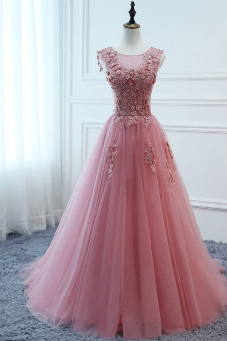 Elegant Pink Ball Gown Tulle Women Formal Evening Prom Dress Long Floral Bridal Beach Gown Lace Wedding Party Dress With Train Plus Size,pl2148