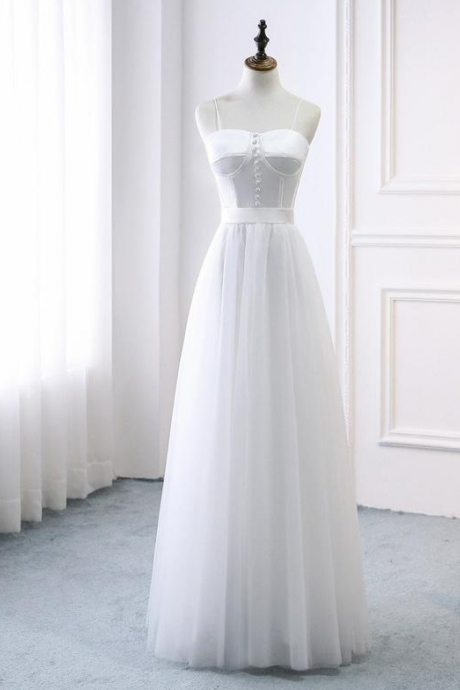 Only One Piece Custom Dress Romantic Unique Simple Wedding Dress Satin Prom Dress Straps Spaghetti White Tulle Beach Boho Bride Dress,pl2155