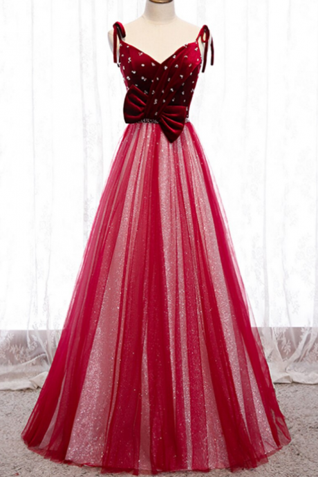 Tulle Sequins Velvet V-neck Beading Prom Dress ,pl2180
